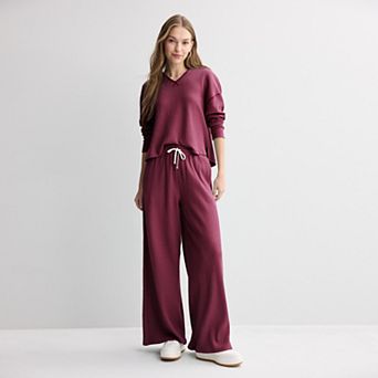 Juniors' SO® Waffle Popover Hoodie & Wide Leg Pants Matching Separates