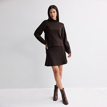 Women’s Nine West Mock Neck Pullover Sweater & Flare Sweater Skirt Matching Separates