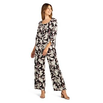 Women's AB Studio 3/4 Sleeve Button-Down Top & Wide Leg Pull-On Pants Matching Separates
