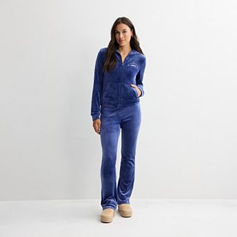 Juniors' Pink Republic Velour Zip Hoodie & Foldover Pants Matching Separates