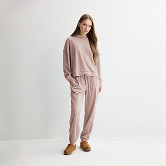 Juniors' Pink Republic Sculpted Velour Hoodie & Jogger Pants Matching Separates