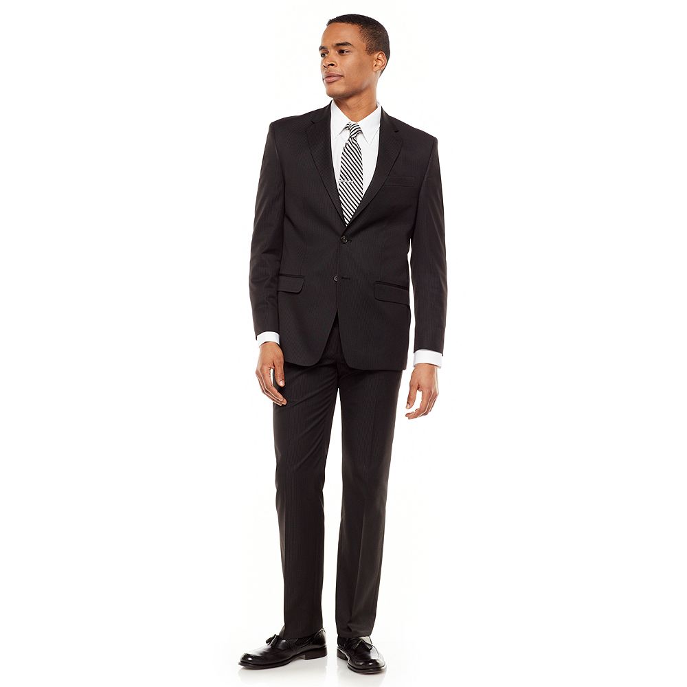 Chaps Classic-Fit Pinstripe Black Suit Separates