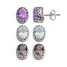 Sterling Silver Gemstone Oval Crown Stud Earrings