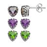 Sterling Silver Gemstone Heart Crown Stud Earrings