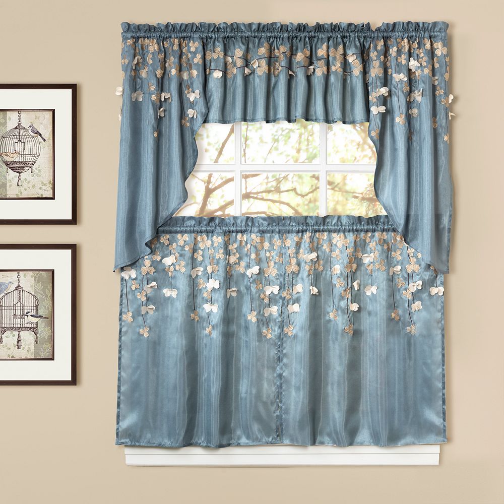 Lush Decor Flower Drops Swag Tier Kitchen Window Curtains