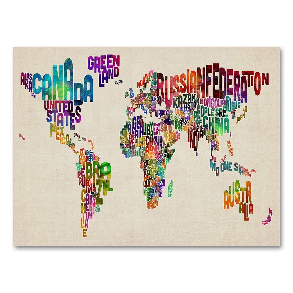 Typography World Map Ii Canvas Wall Art By Michael Tompsett