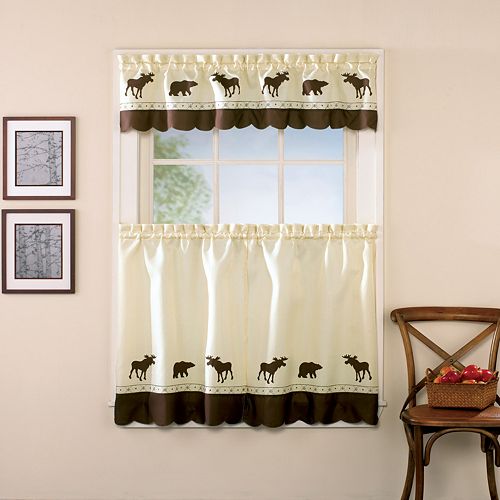 Chf You Forest Moose Bear Tier Kitchen Window Curtains