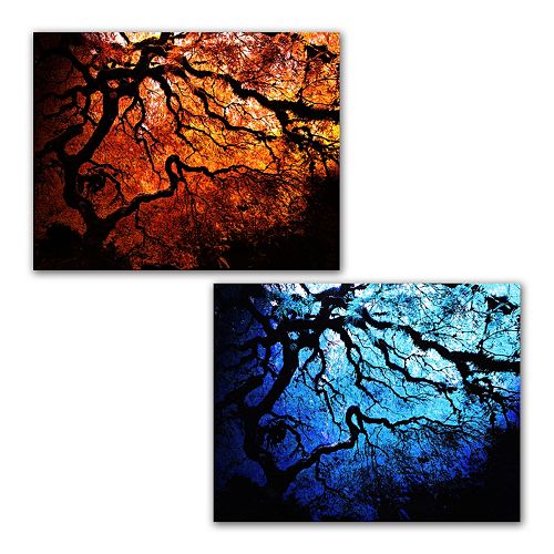 2-pc. ”Japanese Fire and Ice Trees” Canvas Wall Set Art by John Black