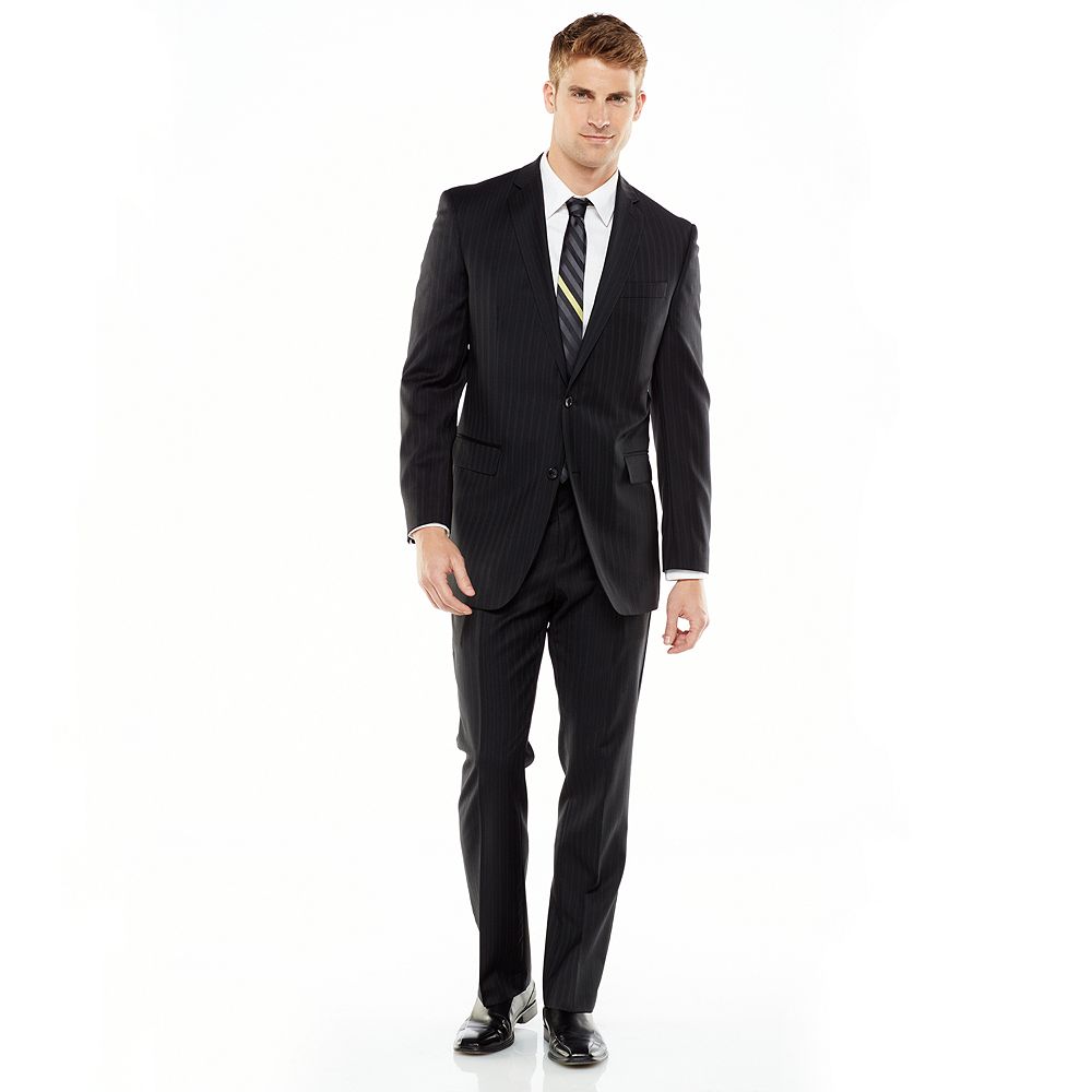 Marc Anthony Modern-Fit Pinstripe Wool-Blend Black Suit Separates - Men