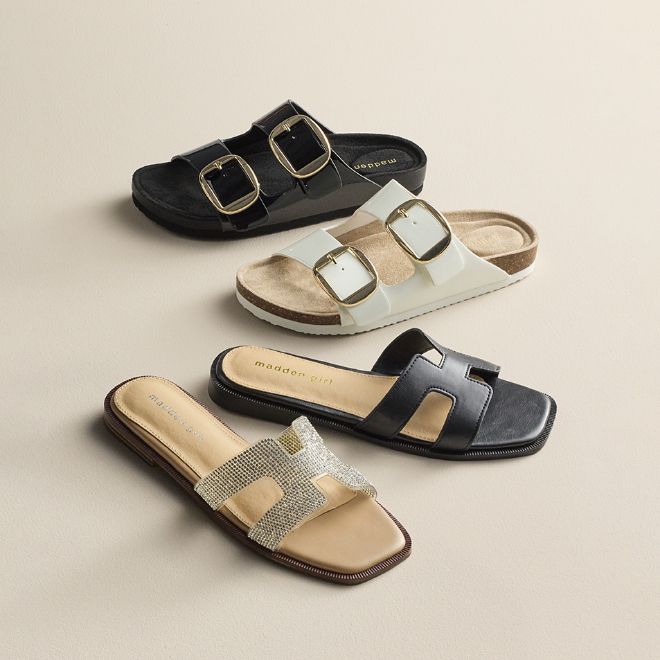 Wide strapped sandals and slip-on shoes