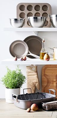 bakingware, pots, pans, and kitchen utensils