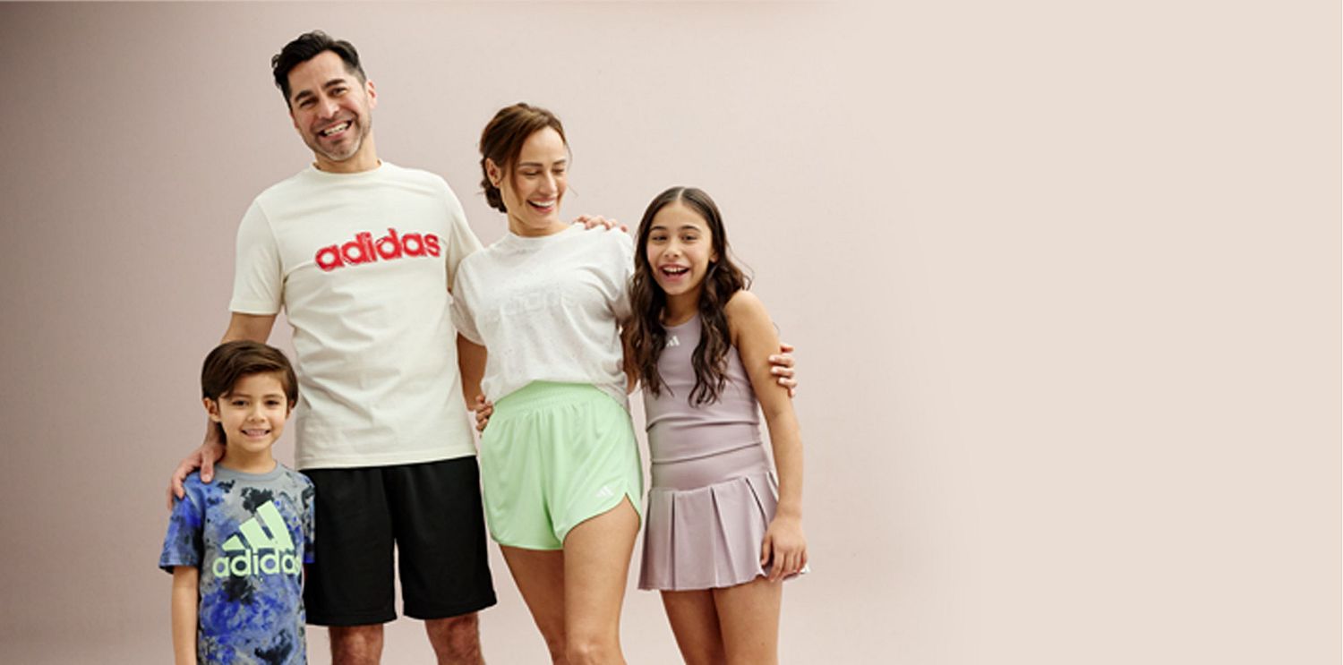 family wearing adidas workout clothes
