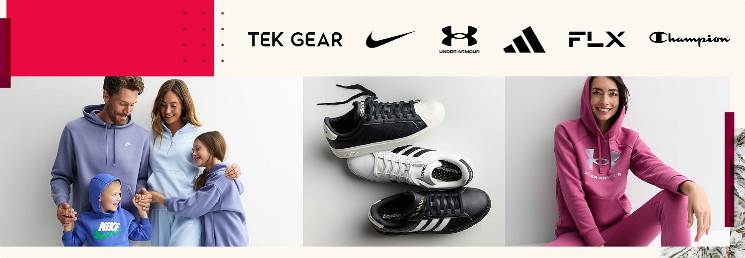 Tek Gear, Nike, Under Armour, adidas, FLX, Champion