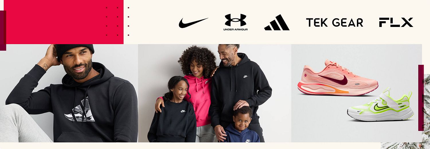 Tek Gear, Nike, Under Armour, adidas, FLX, Champion