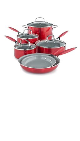 red pots and pans