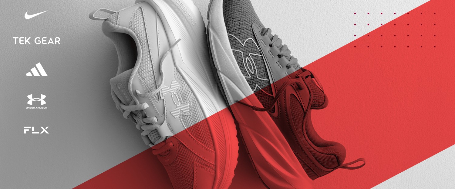 Underarmour training sneakers with activewear brand logos juxtaposed on the side