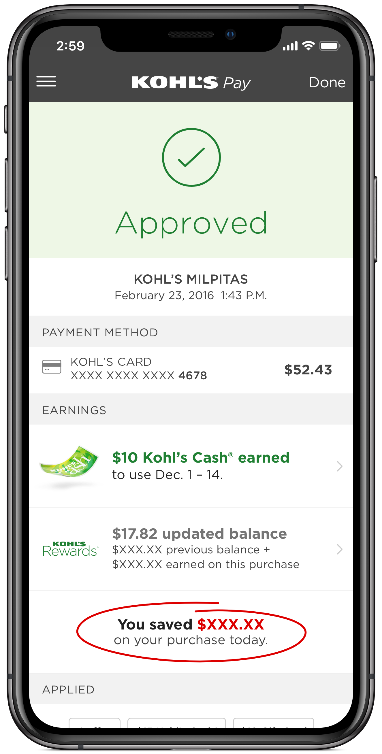 kohl's pay for the kohl's app | kohl's