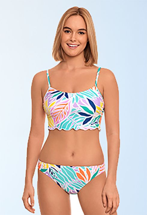 Girls Orange Brown Stripe Swimwear 2 PC