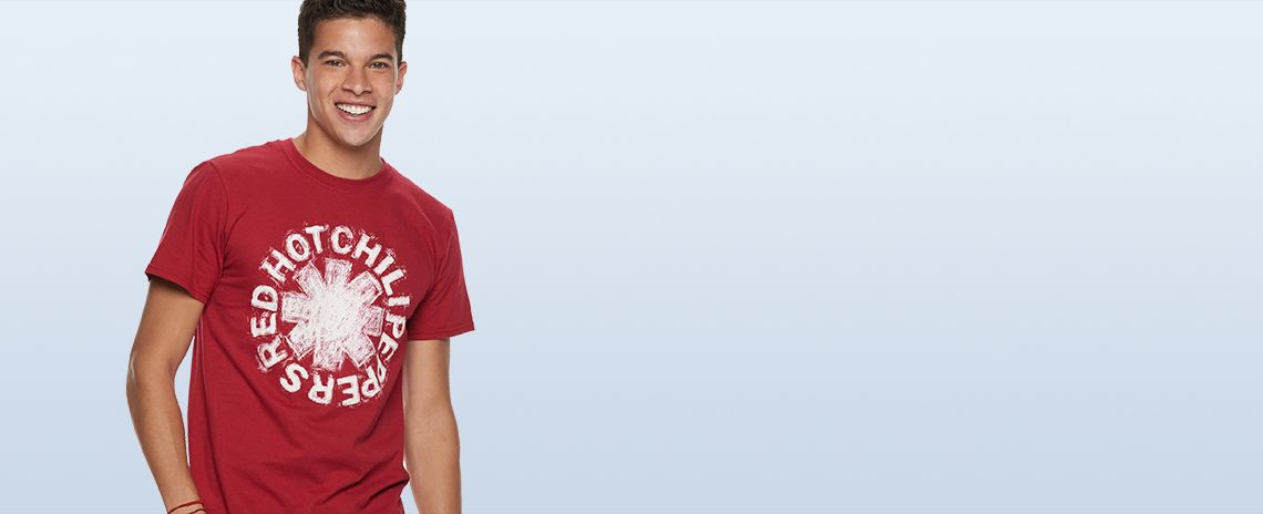 red graphic tee shirt